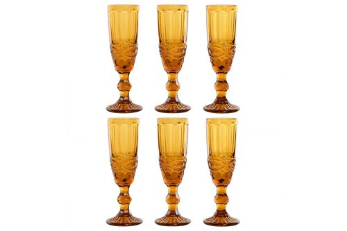 Copa Set 6 Cristal 7X7X20 150Ml Relieve Ambar PC211457