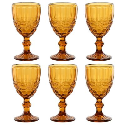 CUP SET 6 GLASS 8.7X8.7X17 325ML AMBER RELIEF PC211456