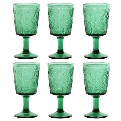 CUP SET 6 GLASS 8X8X15.5 285ML RELIEF LEAVES PC211452