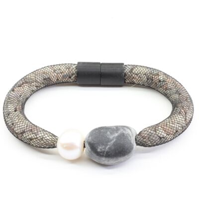 Bracelet Lanzarote perle / galet noir