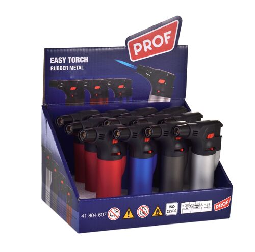 PROF - Présentoir de 12 briquets chalumeaux jet flamme colorés