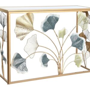 MIROIR METAL CONSOLE 108X37X80 FEUILLES DOREE MB202223