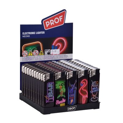 PROF NEON RECHARGEABLE LIGHTER DISPLAY X 50