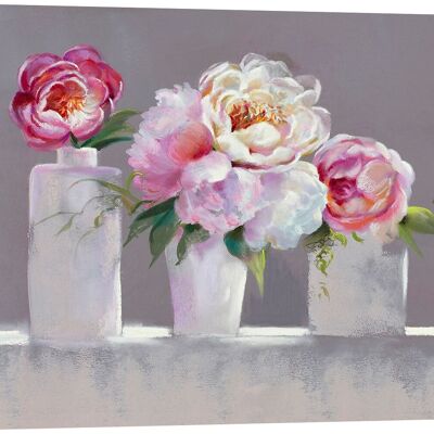 Schäbiges Gemälde auf Leinwand: Nel Whatmore, Blumen in Vasen