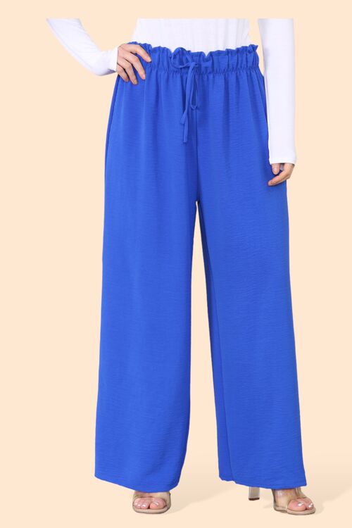 Lightweight Wide Leg Trousers with Ruched Stretchy Waistband