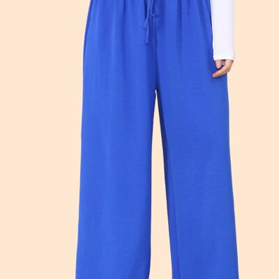 Lightweight Wide Leg Trousers with Ruched Stretchy Waistband