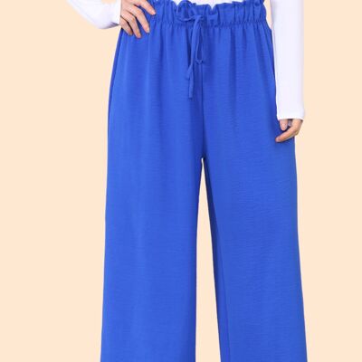 Lightweight Wide Leg Trousers with Ruched Stretchy Waistband