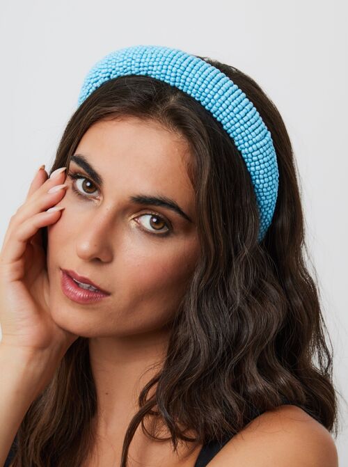 Solid Beaded Headband in Blue