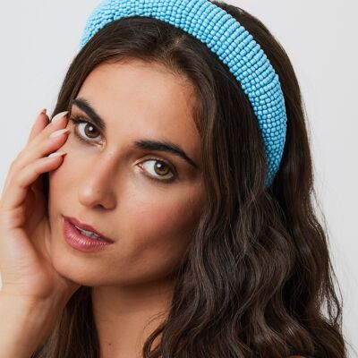 Solid Beaded Headband in Blue