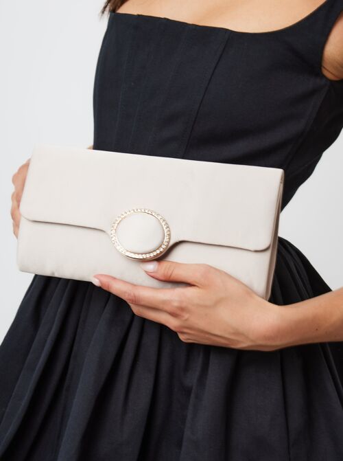 Satin Clutch with Diamante in Champagne