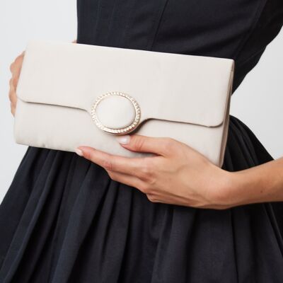 Satin Clutch with Diamante in Champagne