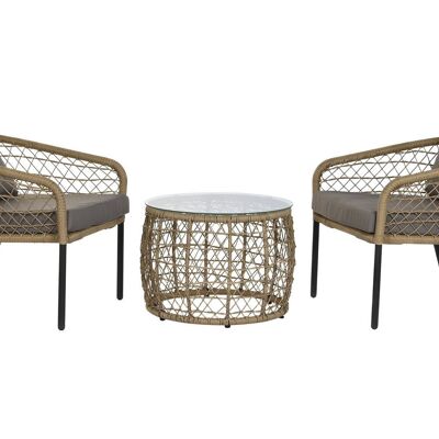 CHAIR SET 3 SYNTHETIC RATTAN 68X73.5X66.5 CUSHION ESP MB200797