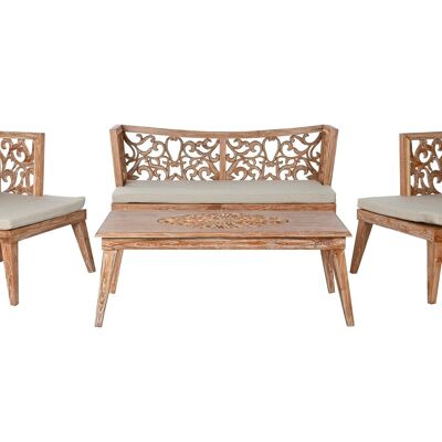 Sofa Set 4 Teak 120X60X70 Carved With Cushions MB211320