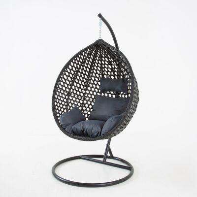 The Onyx Black Swing Pod Egg Chair - Grand avec coussins gris foncé