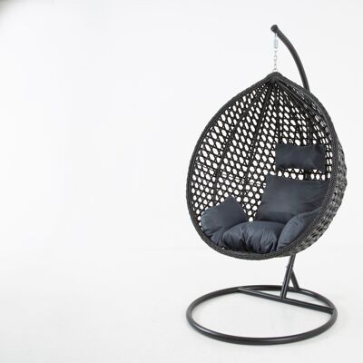 The Onyx Black Swing Pod Egg Chair - Grand avec coussins gris foncé