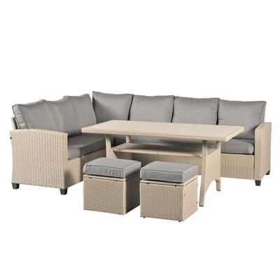Set da pranzo con divano ad angolo in rattan grigio York da 8 posti