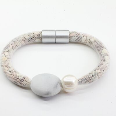 Bracelet Lanzarote perle / galet blanc