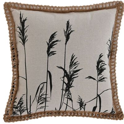 POLYESTER COTTON CUSHION 45X45 420 GR. BEIGE FRINGES TX213599