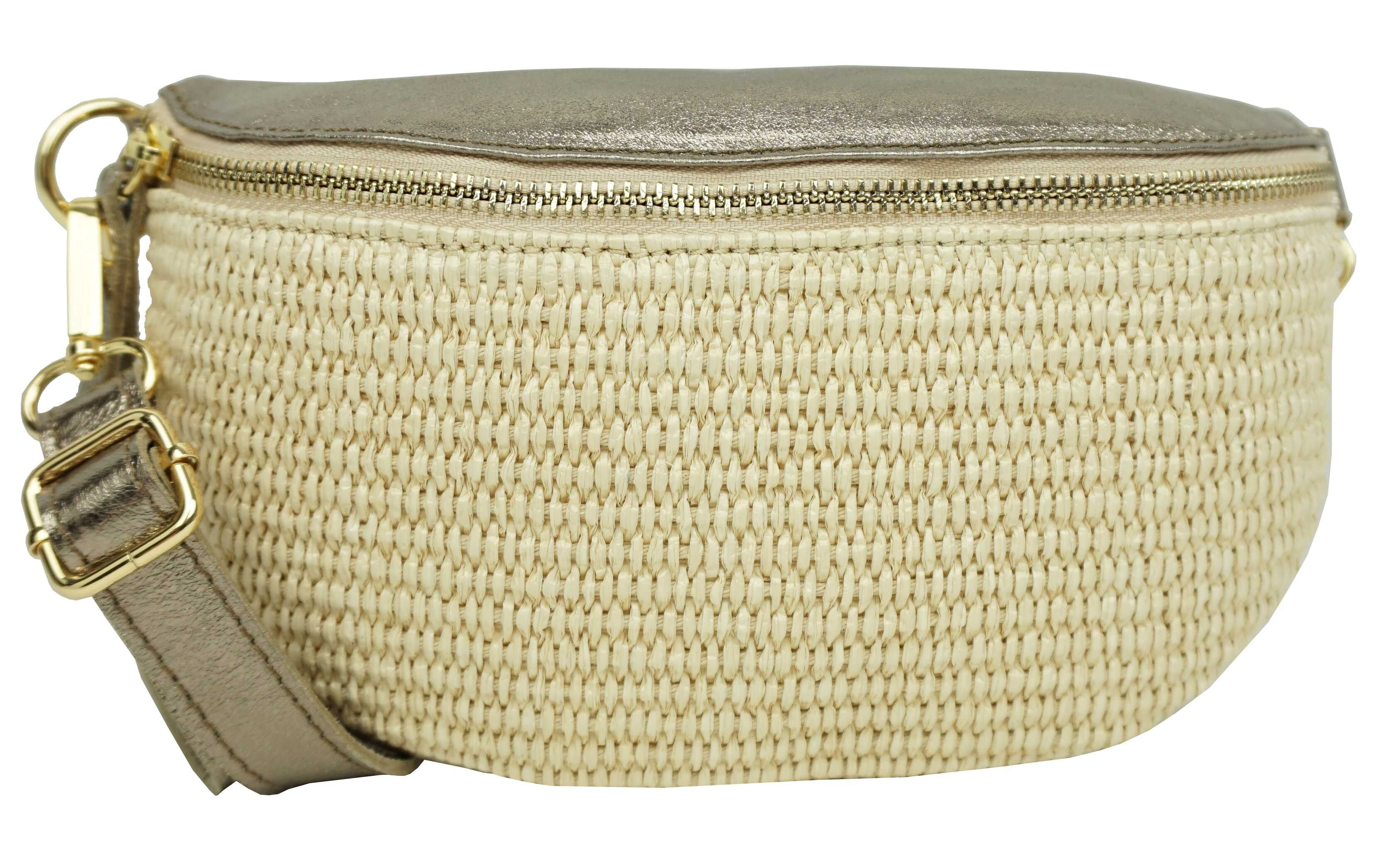 Sac banane en raphia garni cuir Julie 53004-4