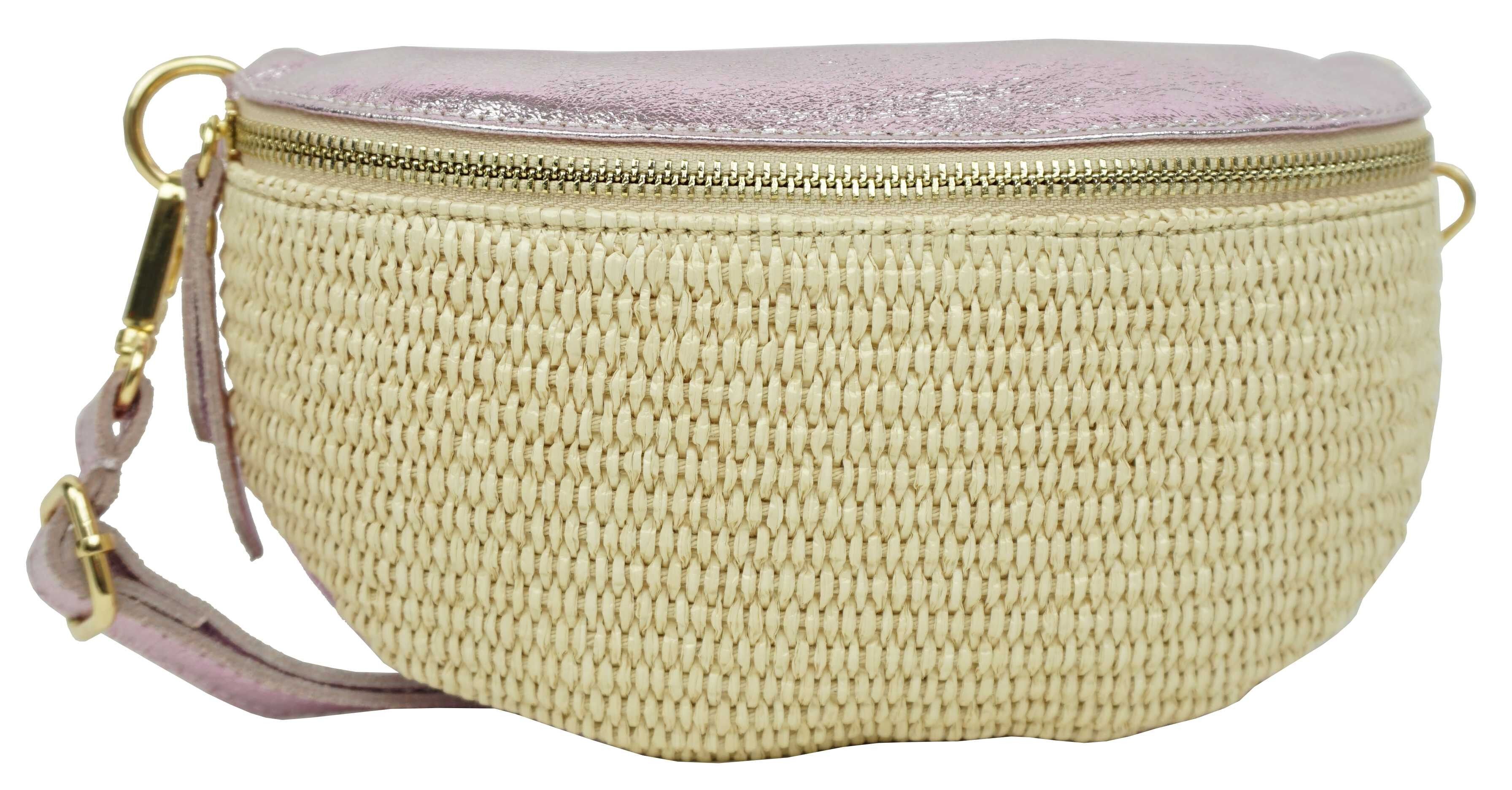 Sac banane en raphia garni cuir Julie 53004-4