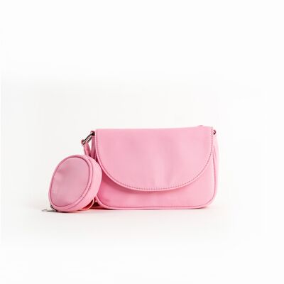 Crossbody Bag with Coin Purse in Pink Nylon