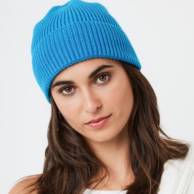 Recycled Knitted Beanie in Blue
