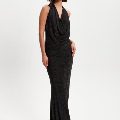 Liquorish Black Full Maxi Lurex Jersey Dress