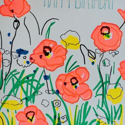 Carte Joyeux Anniversaire Coquelicots