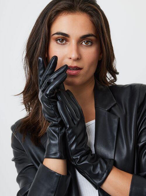 Faux Leather Touch Screen Gloves in Black