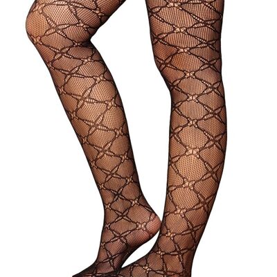 Collants résille à monogramme croisé en noir