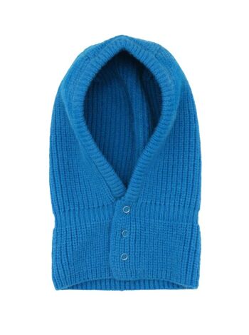 Cagoule à capuche tricotée boutonnée en bleu 5