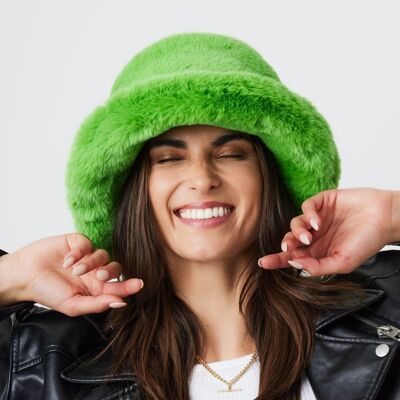 Fur Bucket Hat in Green