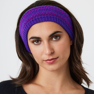 Fairisle Knitted Crochet Headband in Purple