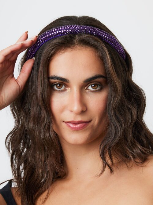 Skinny Rhinestone Headband in Purple