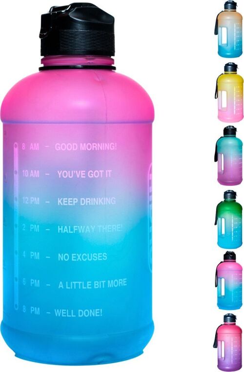 Water bottle with straw - 2 liter capacity - Pink/blue - Drinking bottle with straw