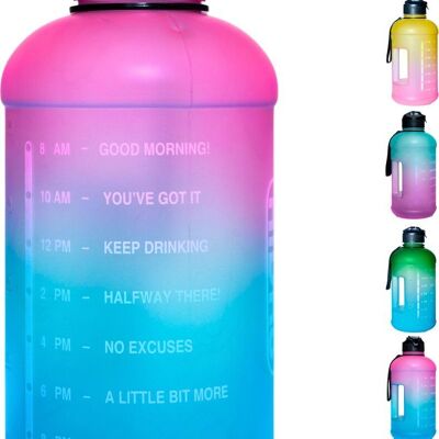 Waterfles met rietje - 2 liter inhoud - Roze/blauw - Drinkfles met rietje