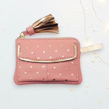 Portefeuille Mini Zip poche avant coeurs abricot 3