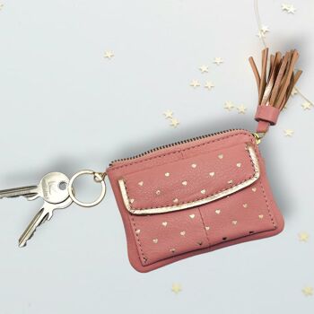 Portefeuille Mini Zip poche avant coeurs abricot 4