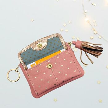 Portefeuille Mini Zip poche avant coeurs abricot 5