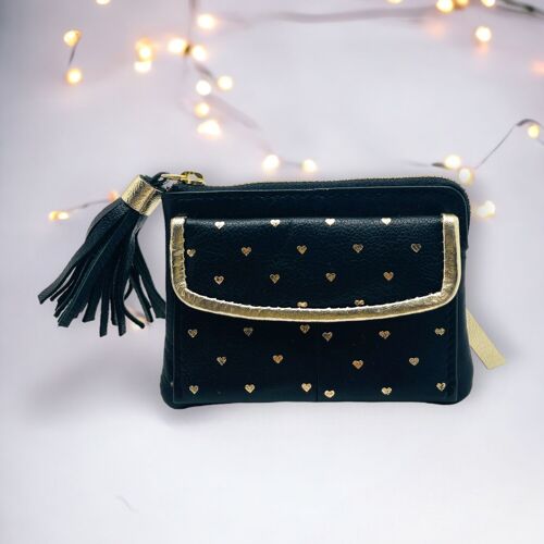 Portemonnaie Mini Zip front pocket hearts black