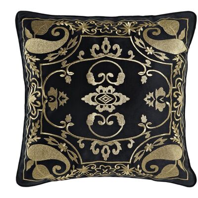 POLYESTER CUSHION 45X10X45 600 GR, BLACK EMBROIDERED TX200924