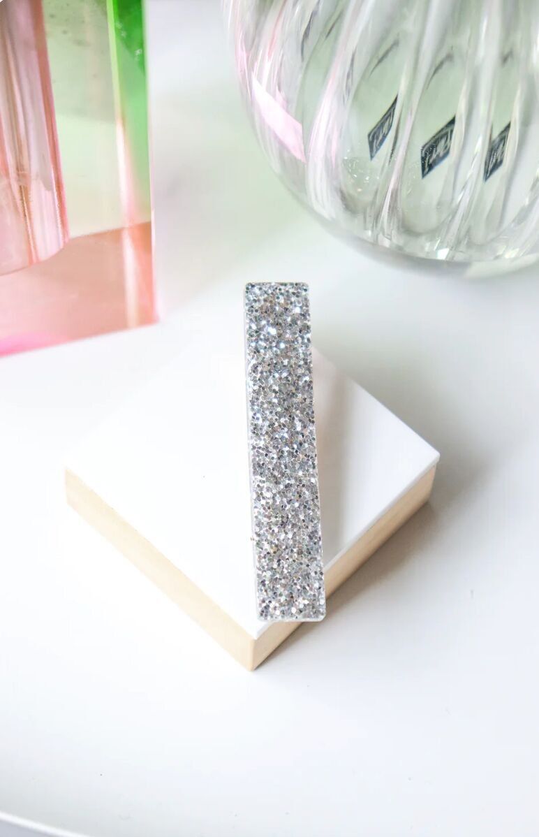 Straight silver glitter barrette