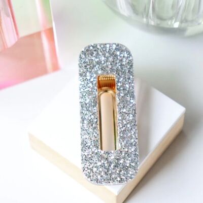Barretta rettangolare con glitter argento