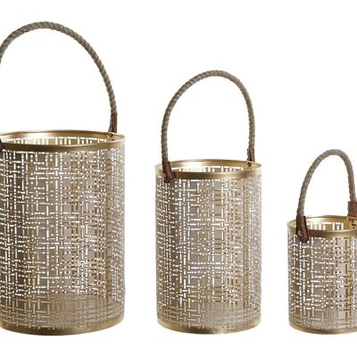 CANDLE HOLDER SET 3 METAL JUTE 25X25X35 WHITE PV208450