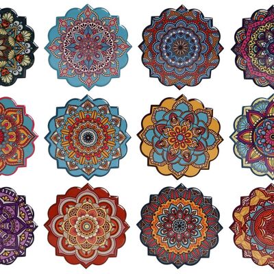 DOLOMIT-UNTERSETZER 10,8X10,8X0,7 MANDALA 12 SORTIERT. PC211080