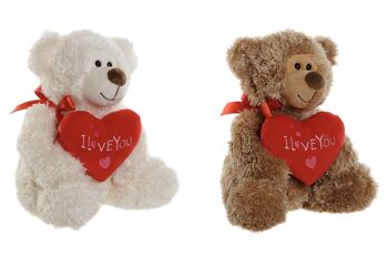 PELUCHE POLYESTER 15X15X24 COEUR OURS 2 ASSORTIMENT PE213002 1