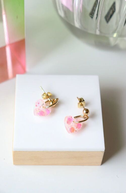 Boucles d'oreilles Lucie rose holo