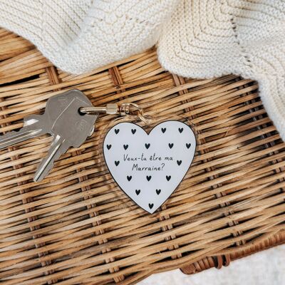Keychain Will you be my Godmother? Little Hearts