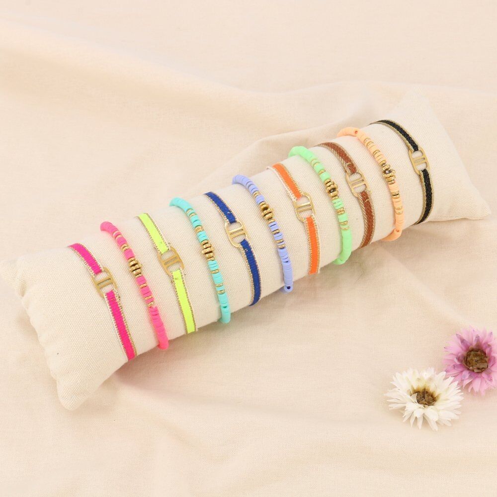 11 bracciali surfista con rondelle in acciaio Heishi 0223197