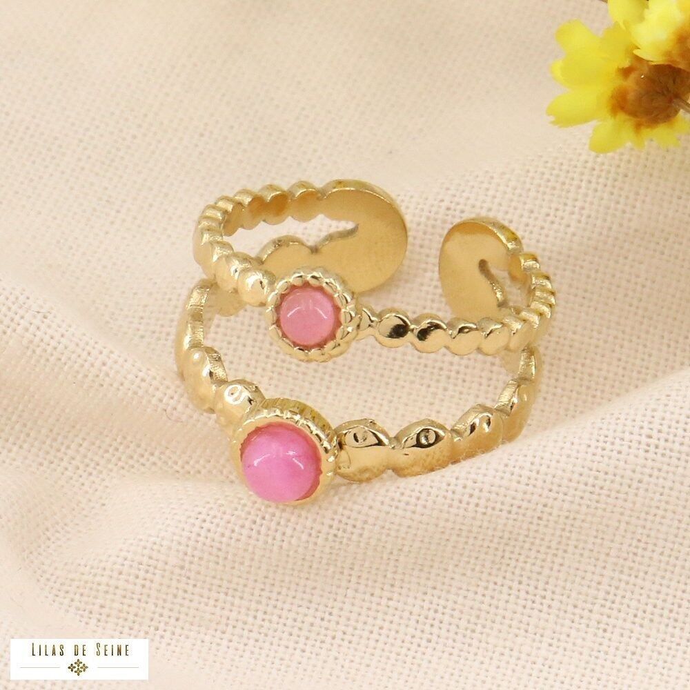 Anello in acciaio strutturato a due file con pietre vere 0423163